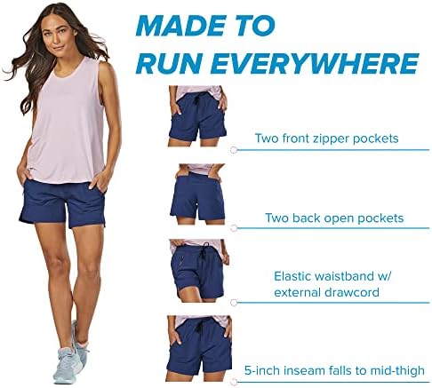 אתגר קורסה 5 מכנסיים קצרים אתלטים לנשים עם כיסים | משקל קל ולחות פיתול לריצה, יוגה, חדר כושר | X-Large, דמדומים כחול